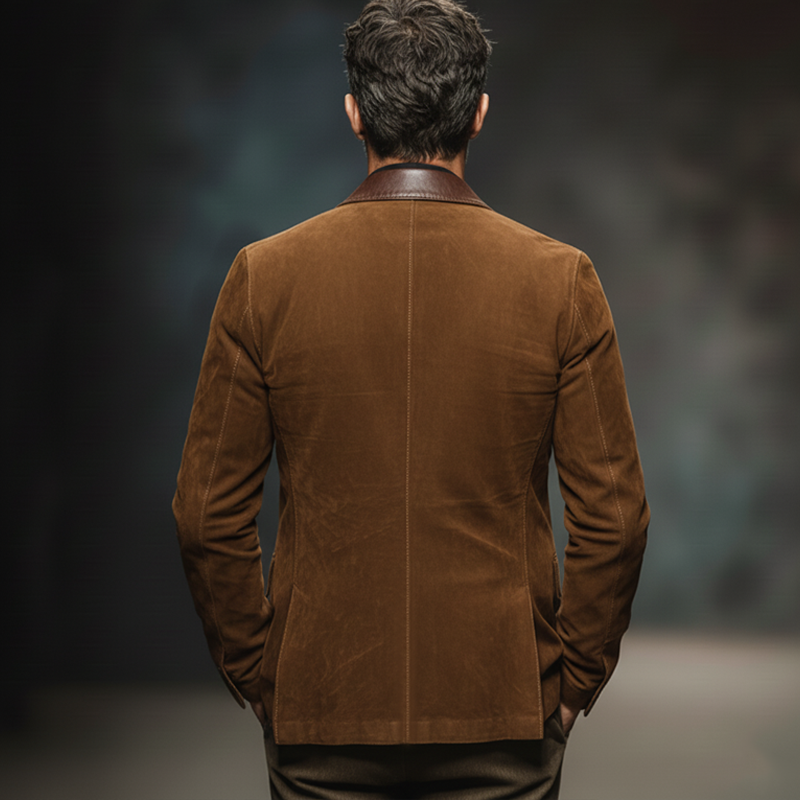 Men's Business Suede And PU Leather Two-button Double-slit Blazer MTA2214J9U