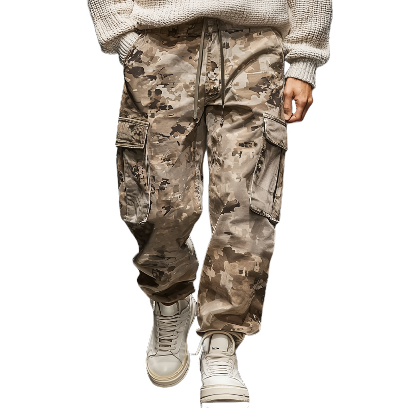 Men's Classic Khaki Camouflage Elasticated Lace-up Sports Pants MTA2421J8U