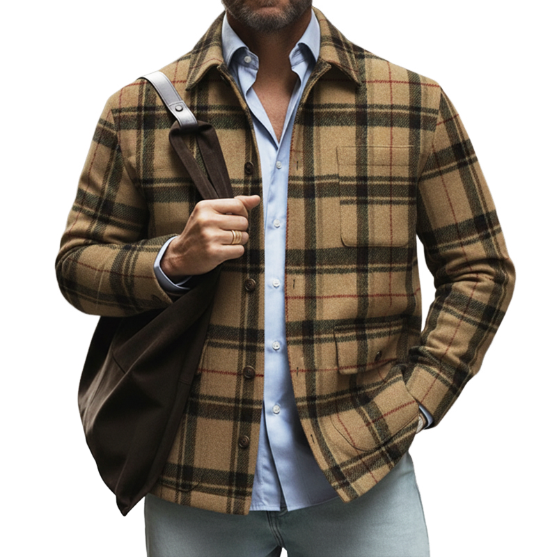 Men's Classic Business Casual Plaid Long-sleeved Shirt MTA1191L8U