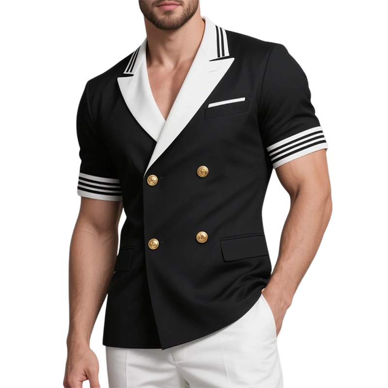Men's Lapel Double Breasted Short Sleeve Blazer MTA0452G3Y