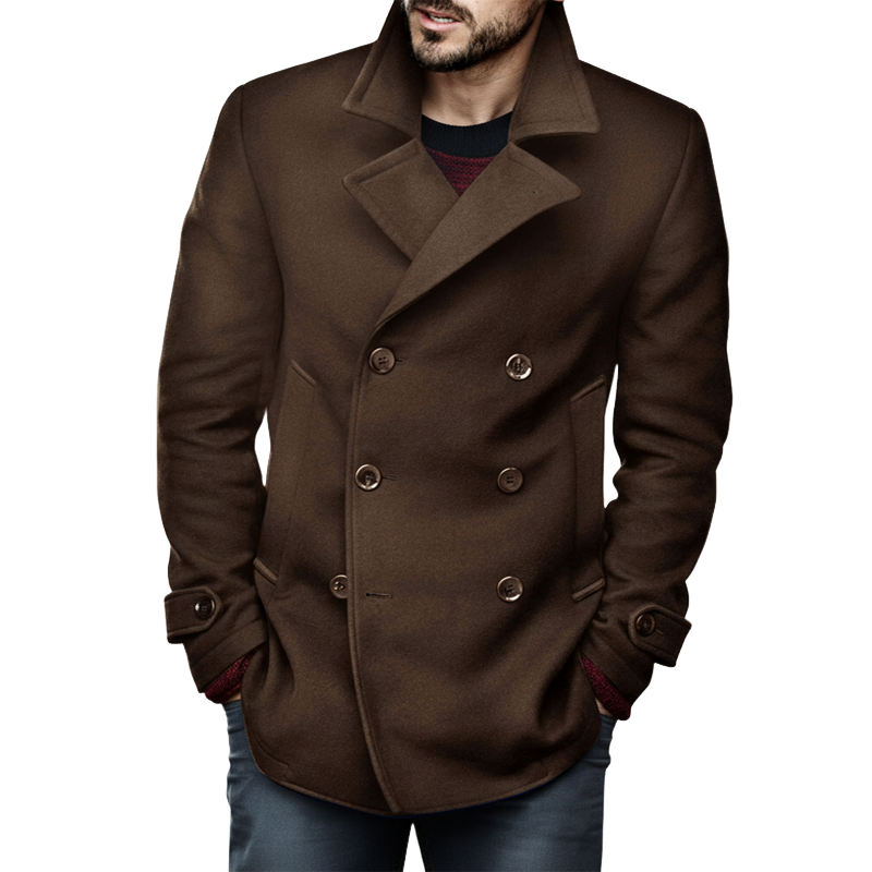 Men's Classic Coffee-colored Double-breasted Faux Wool Short Coat MTA0412K3U