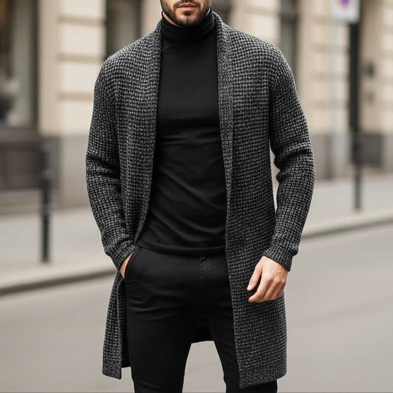 Men's Business Mid-Length Unbuttoned Textured Knit Cardigan MTA0715K2U