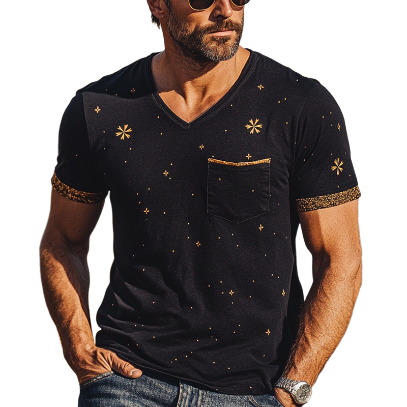 Men's Four Leaf Clover Print V-Neck Short Sleeve T-Shirt MTA0926F8X