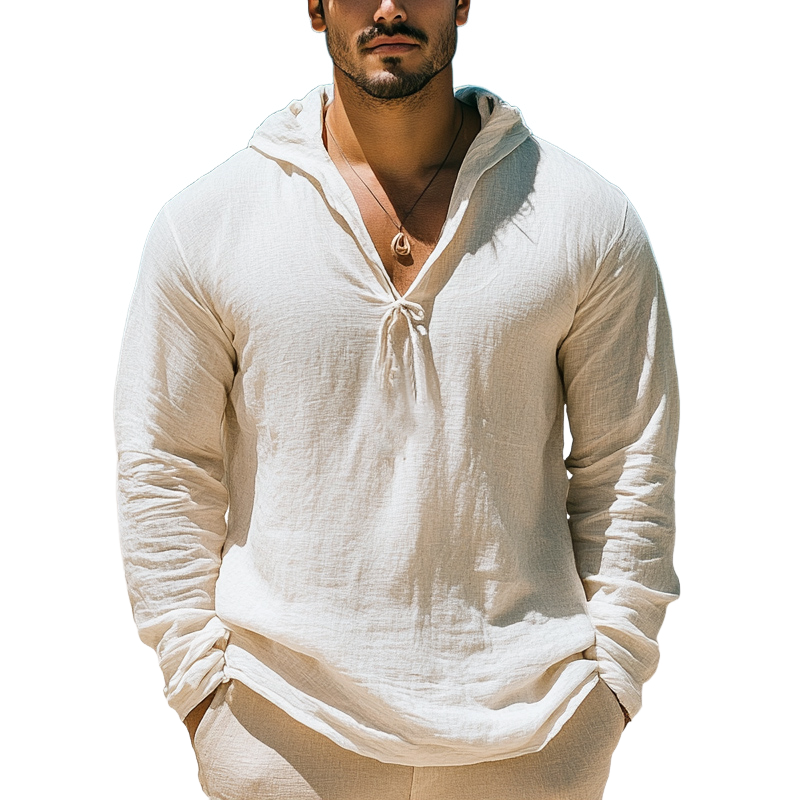 Men's Casual Skin-friendly Cotton and Linen Hoodie 65535363U