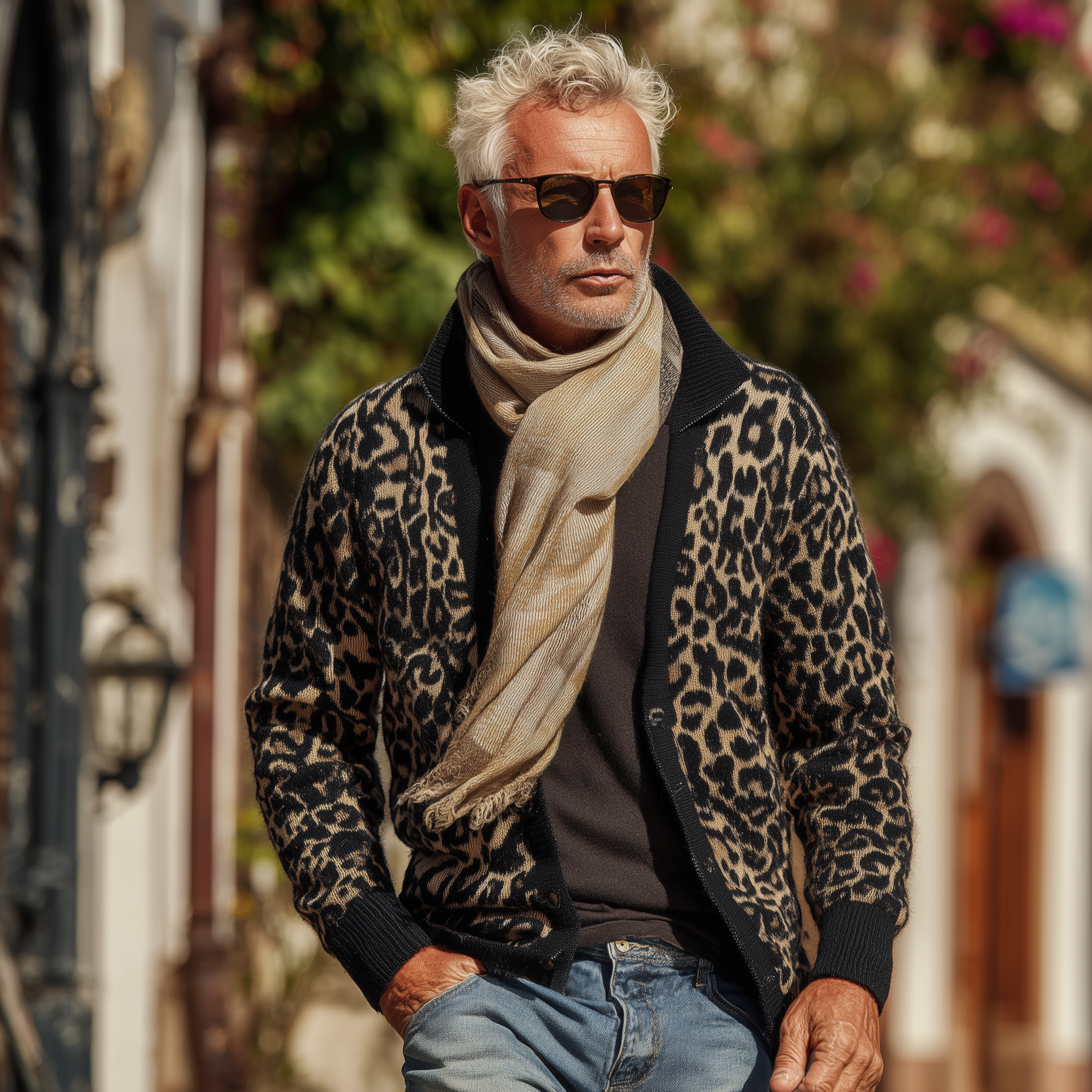 Men's Vintage Leopard Print Knitted Thin Cardigan MTA0732H6P