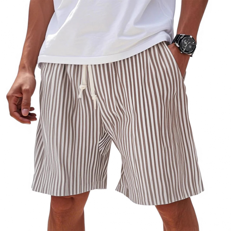 Men's Casual Cotton Blend Striped Elastic Waist Loose Vacation Shorts MTA1386E4M