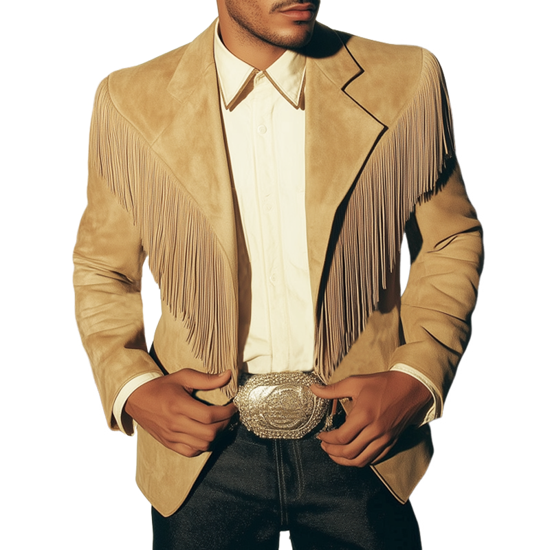 Men's Classic Western Style Fringed Suede Two-Button Blazer MTA2780H2U