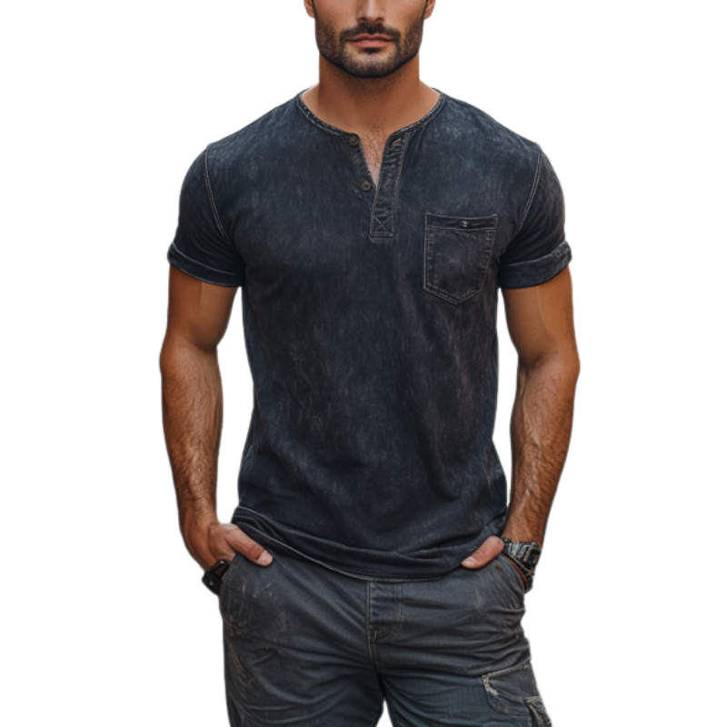 Men's Classic American Retro Casual slim Fit V-neck Distressed Short-sleeved T-shirt 50779422K