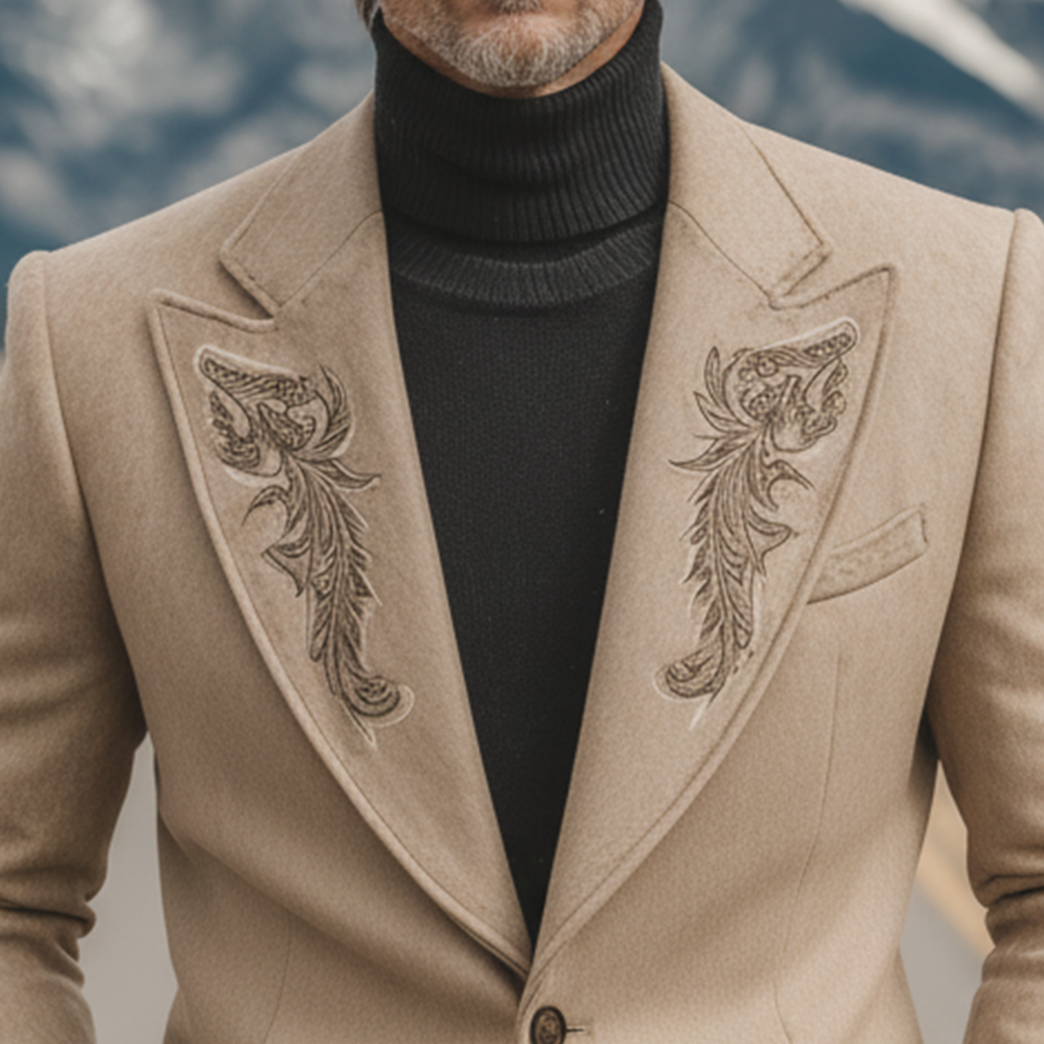 Men's Classic Retro Lapel Embroidered Faux Wool Single-breasted Blazer MTA0665K0K