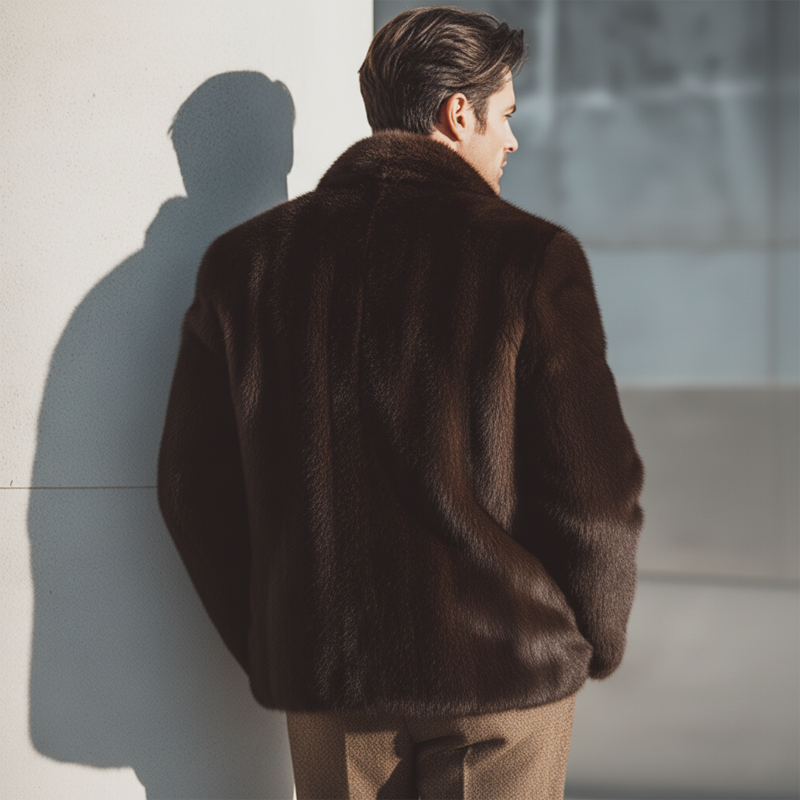 Men's Luxury Winter Warm Faux Mink Fur Concealed Buttons Jacket MTA2786K8U