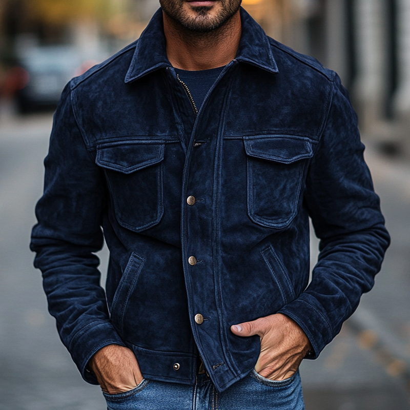 Men's Vintage Solid Faux Suede Multi-Pocket Jacket MTA2797J7X