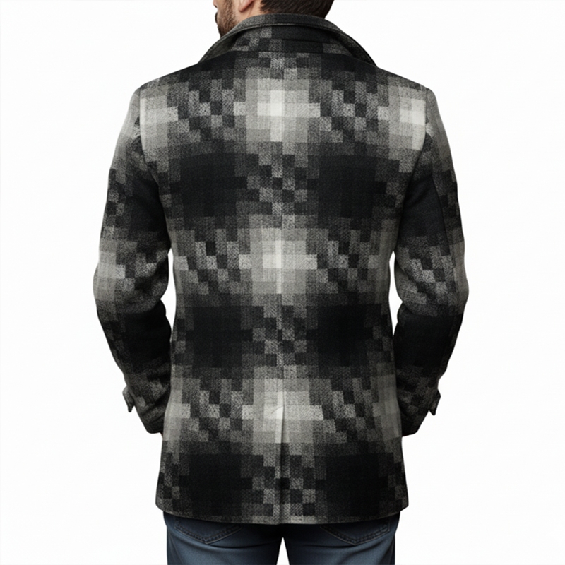 Men's Classic Gradient Plaid Faux Wool Double-Breasted Jacket MTA0860K7U