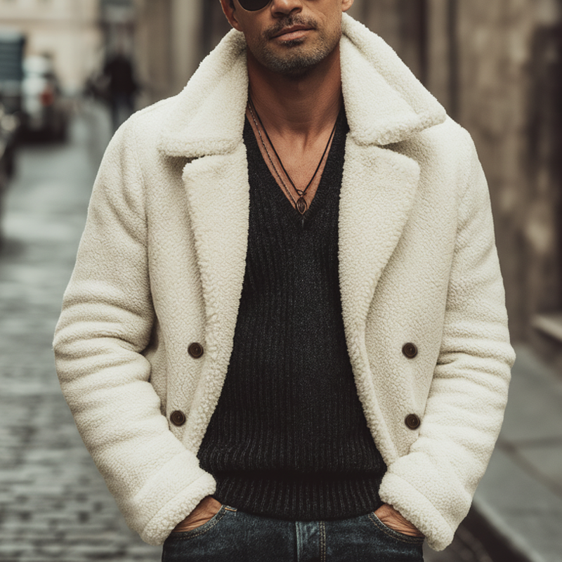 Men's Winter Classic Off-White Double-Breasted Fleece Jacket MTA0458K7U