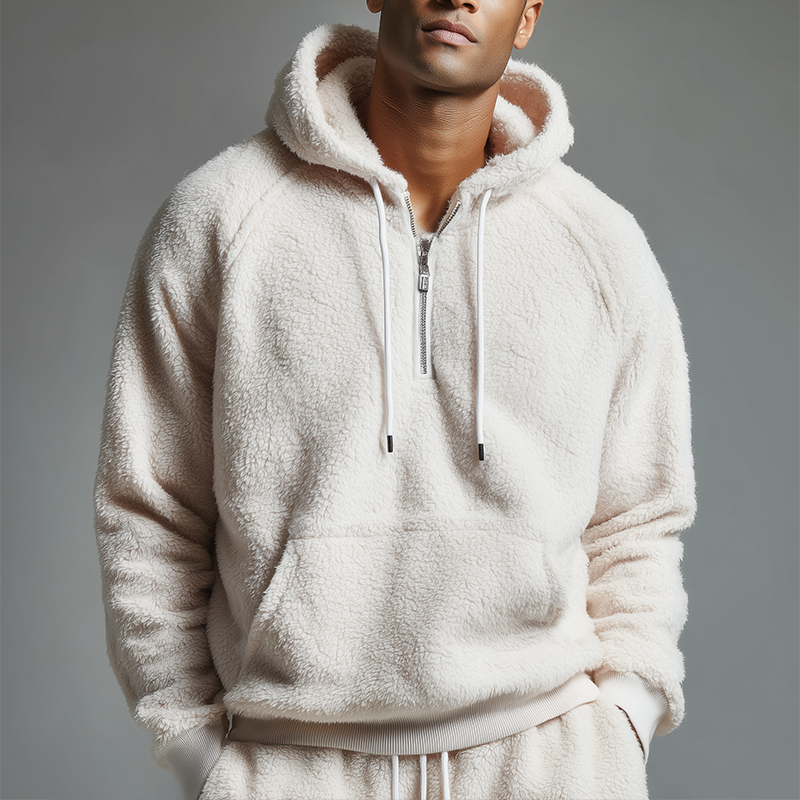 Men's Retro Casual Solid Color Polar Fleece Zip-Up Hoodie MTA1731J9TO