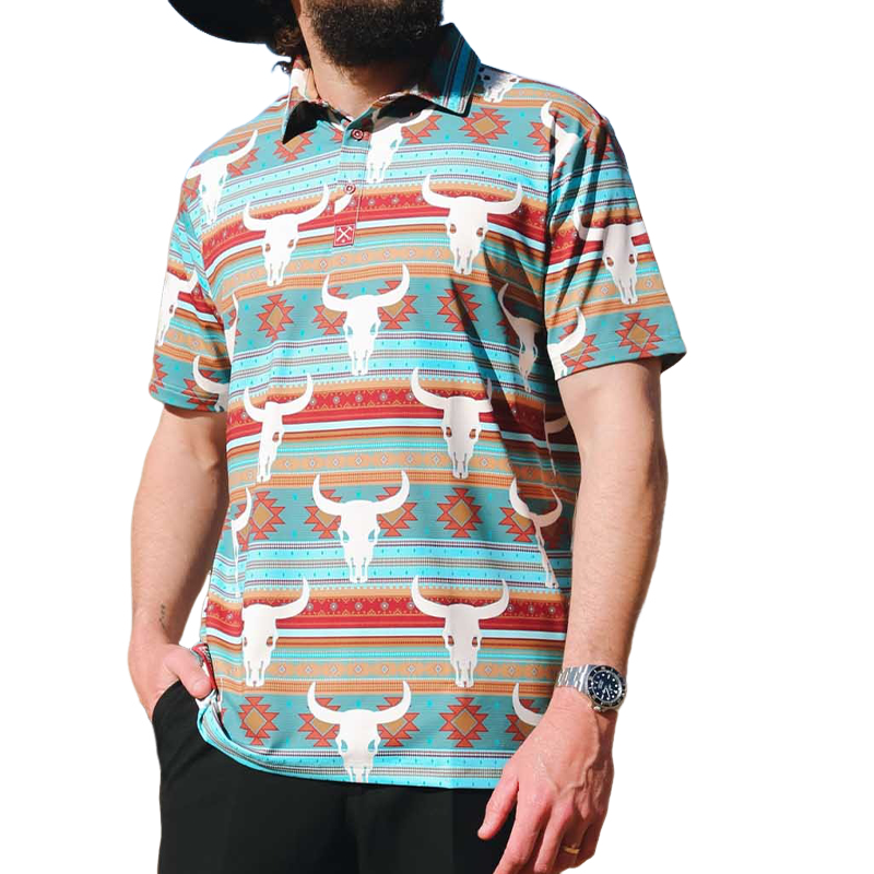 Herrepoloskjorte med kortermet print og western cowboy-stil MTA2662F8X
