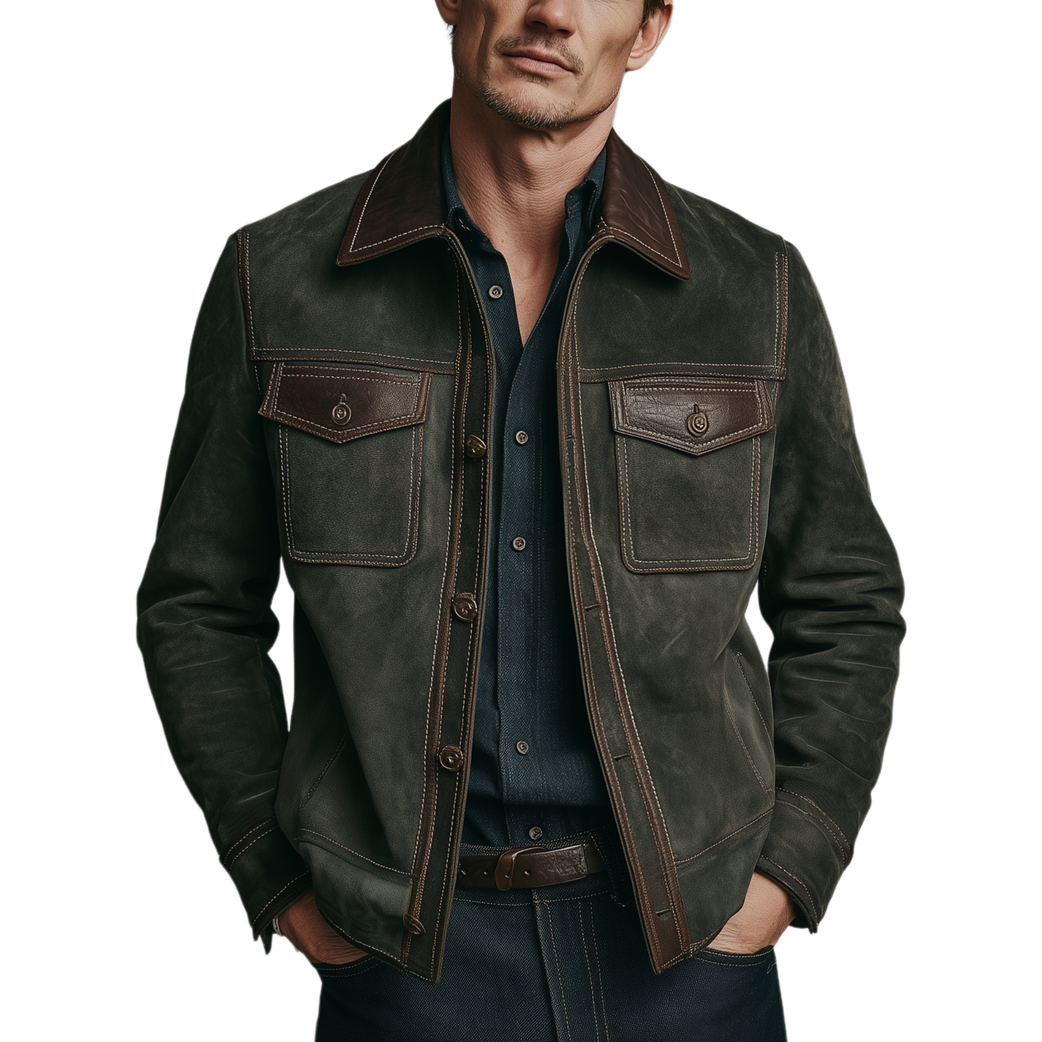 Men's Classic Casual PU Leather Lapel Zipper Faux Suede Slim Fit Jacket MTA1369J9K