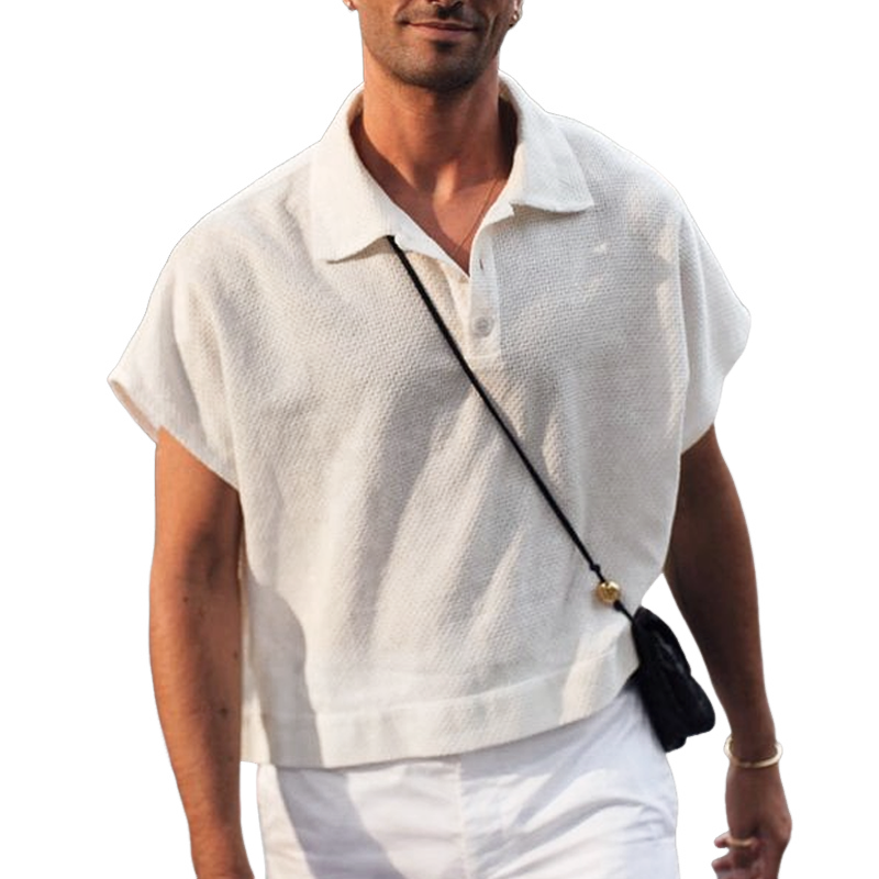 Men's Fashion Solid Lapel Dropped Shoulder Sleeve Casual Polo Shirt MTA1426E0Z