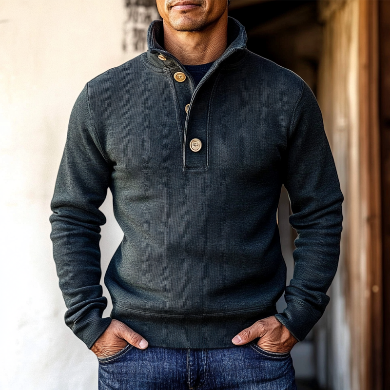Men's Solid Color Stand Collar Loose Pullover Sweatshirt MTA2216H9X