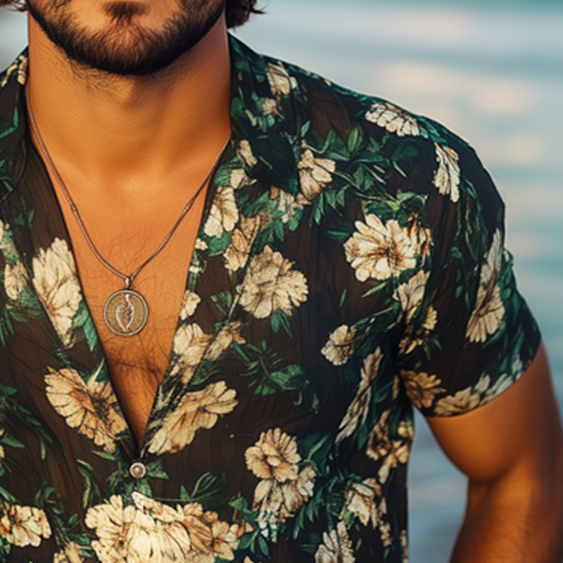 Men's Summer Casual Chiffon Printed Short Sleeve Shirt MTA1096F3U