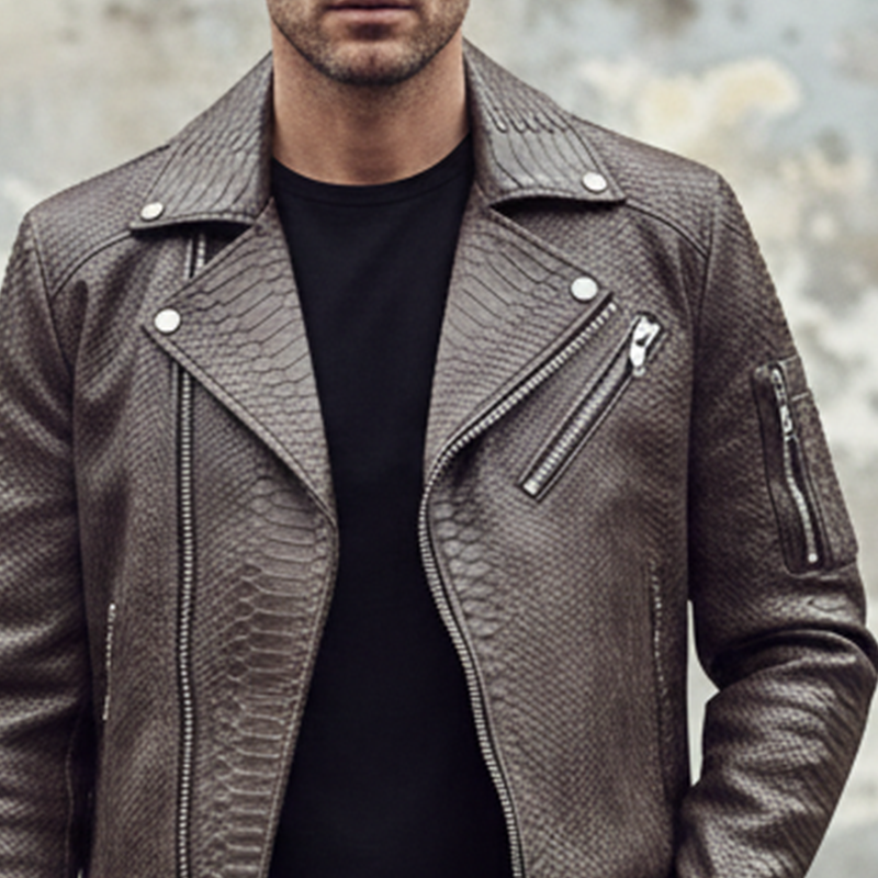 Men's Textured Lapel Zipper PU Jacket MTA1039I6X