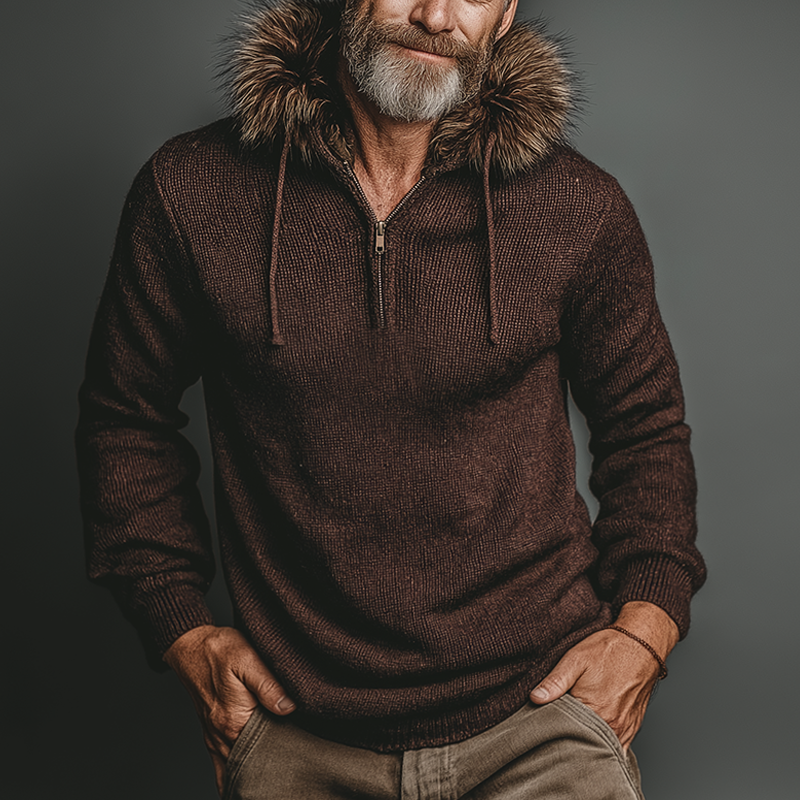 Men's Retro Casual Knitted Hooded Zipper Sweater MTA0133K9TO