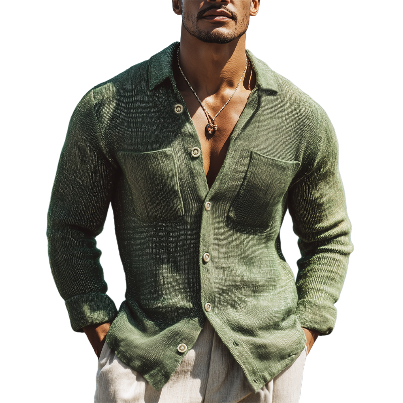 Men's Classic Knit Button-Down Long Sleeve Shirt MTA0561H5U