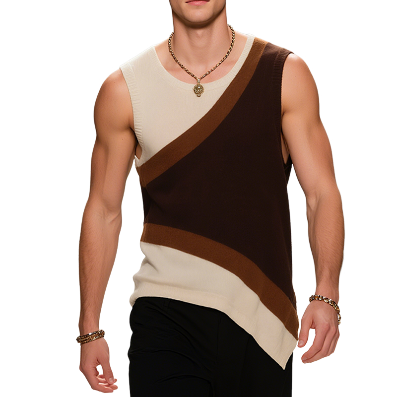 Men's Retro Casual Old Money Style Knitted Crew Neck Tank Top MTA2493F6TO