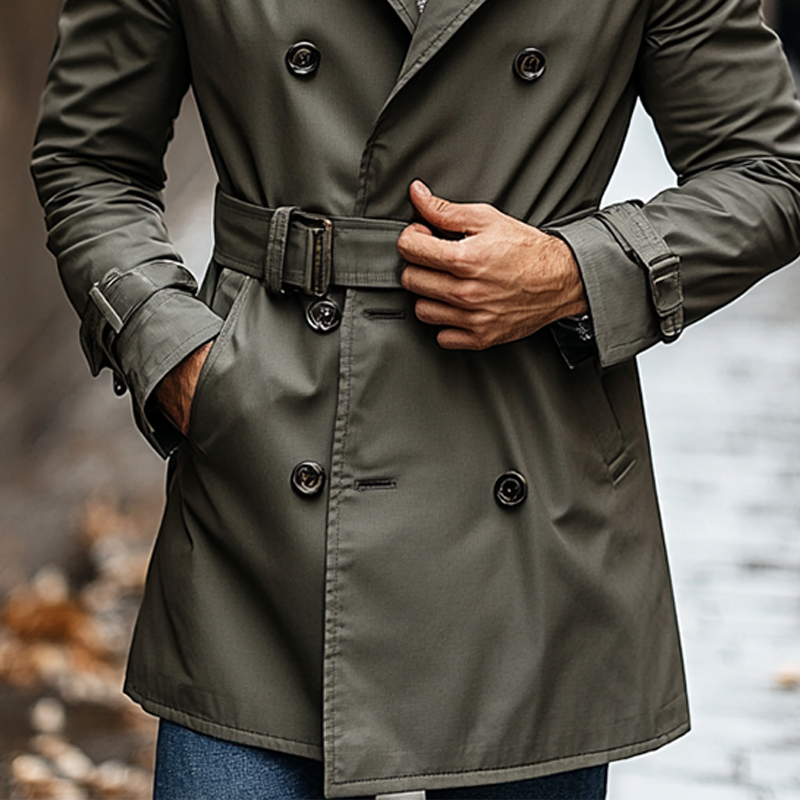 Men's Casual Double-Breasted Mid-Length Trench Coat MTA3056J6X
