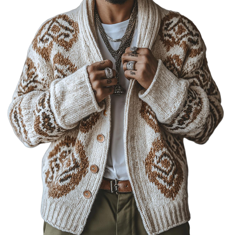 Men's Retro Casual Ethnic Style Knitted Cardigan MTA1854H3TO