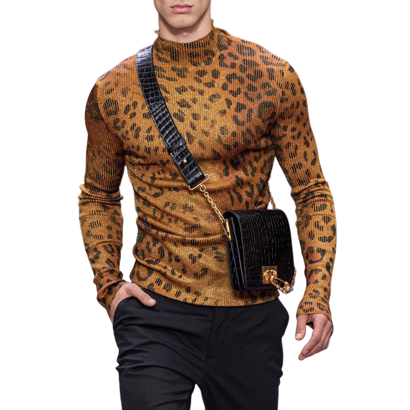 Men's Classic Casual Slim Leopard Print Long Sleeve T-Shirt 65300117K