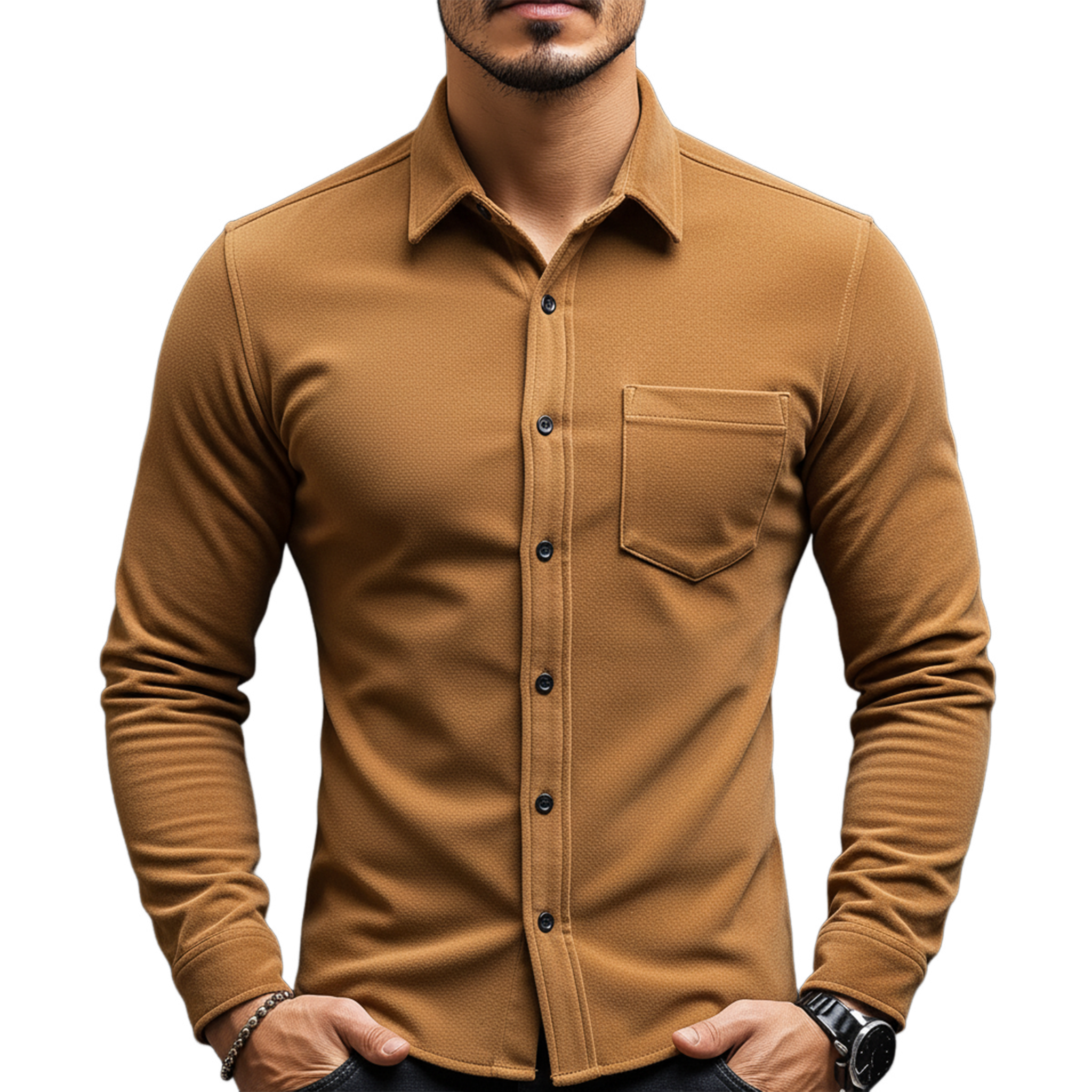 Men's Classic Casual Dralon Fabric Warm Skin-friendly Slim Fit Long-sleeved Shirt MTA2113J6K