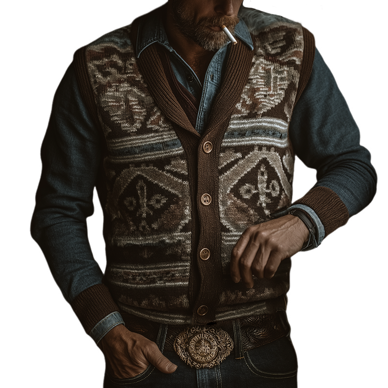 Men's Retro Casual Western Style Knit Vest MTA1819H2TO