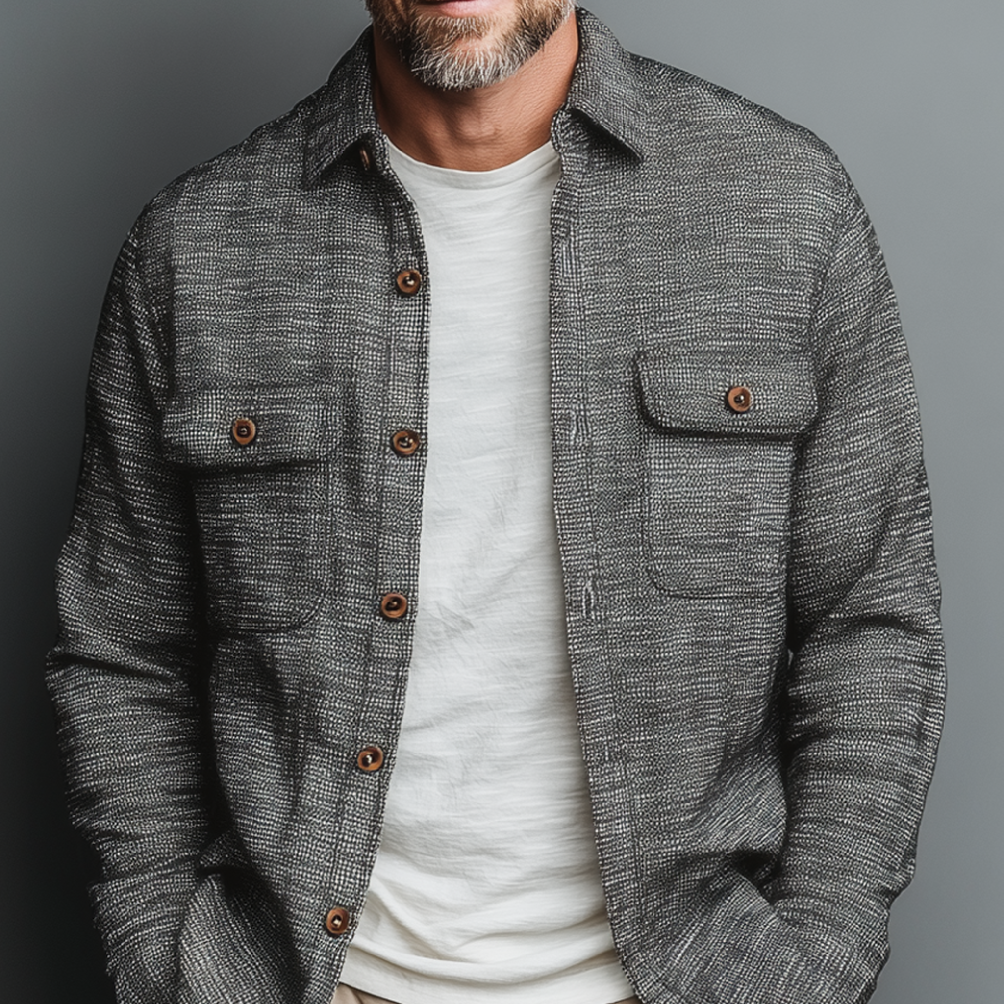Men's Fashion Casual Lapel Heathered Textured Cotton Blend Long-sleeved Shirt MTA2837G9K