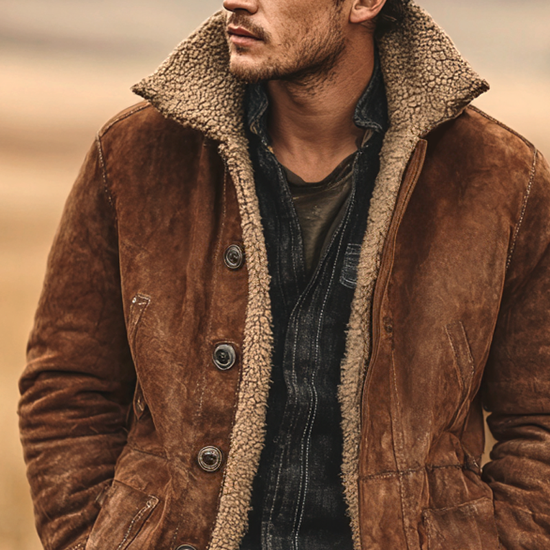 Men's Retro Fleece Lapel Faux Suede Single Breasted Jacket MTA1346I6Z