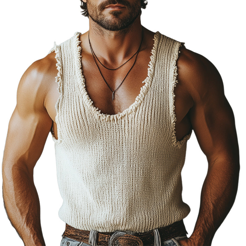 Men's Summer Basic Knitted Raw Edge Tank Top MTA0735E8U
