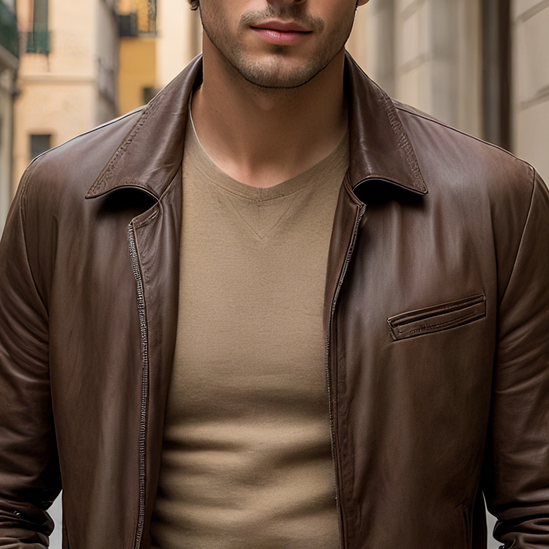 Men's Faux Leather Lapel Zipper Biker Jacket MTA1235I2Z