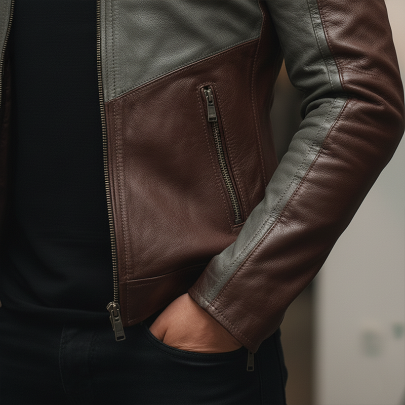 Men's Winter Retro Contrast Color Stitching PU Faux Leather Jacket MTA2182J8P