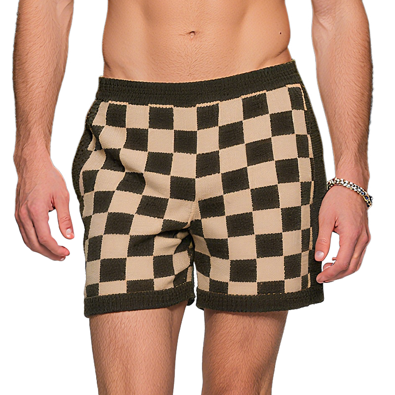 Men's Retro Casual Old Money Style Knitted Checkerboard Shorts MTA2465F6TO