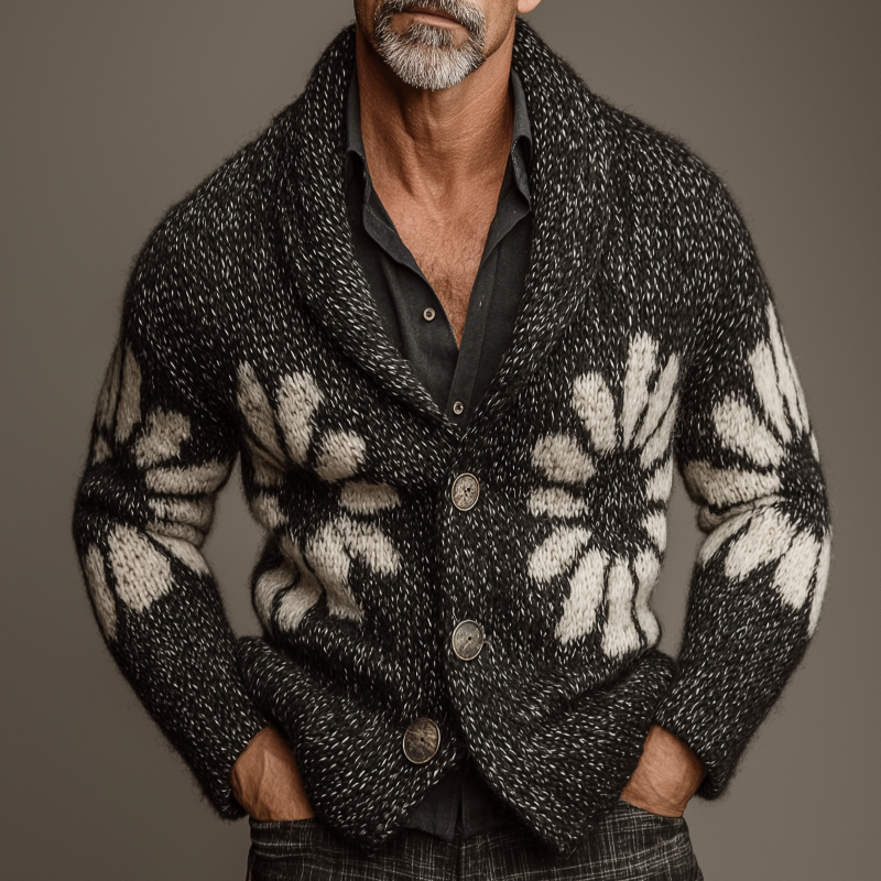 Men's Retro Casual Daisy Color Block Button Cardigan MTA0649K4TO