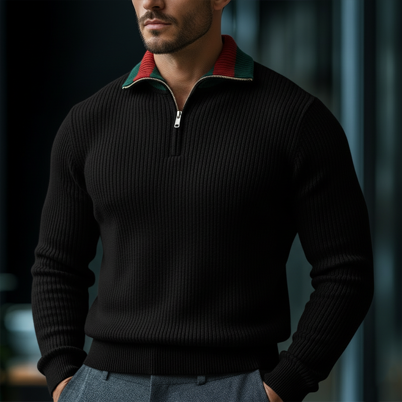 Men's Winter Retro Cotton Yarn Knit Half-Zip Sweater MTA1110L1P