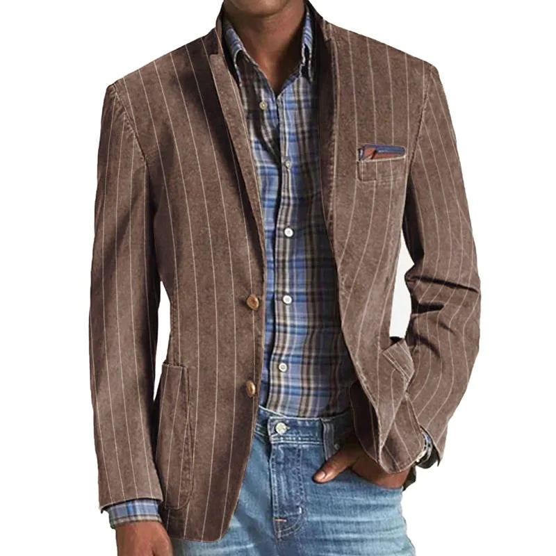 【Envío en 24 horas】Blazer vintage de un solo pecho con solapa y rayas para hombre 53951972Y