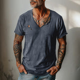 Men's Distressed Ripped Raw Edge V-Neck Short-Sleeved T-Shirt 83736876Y