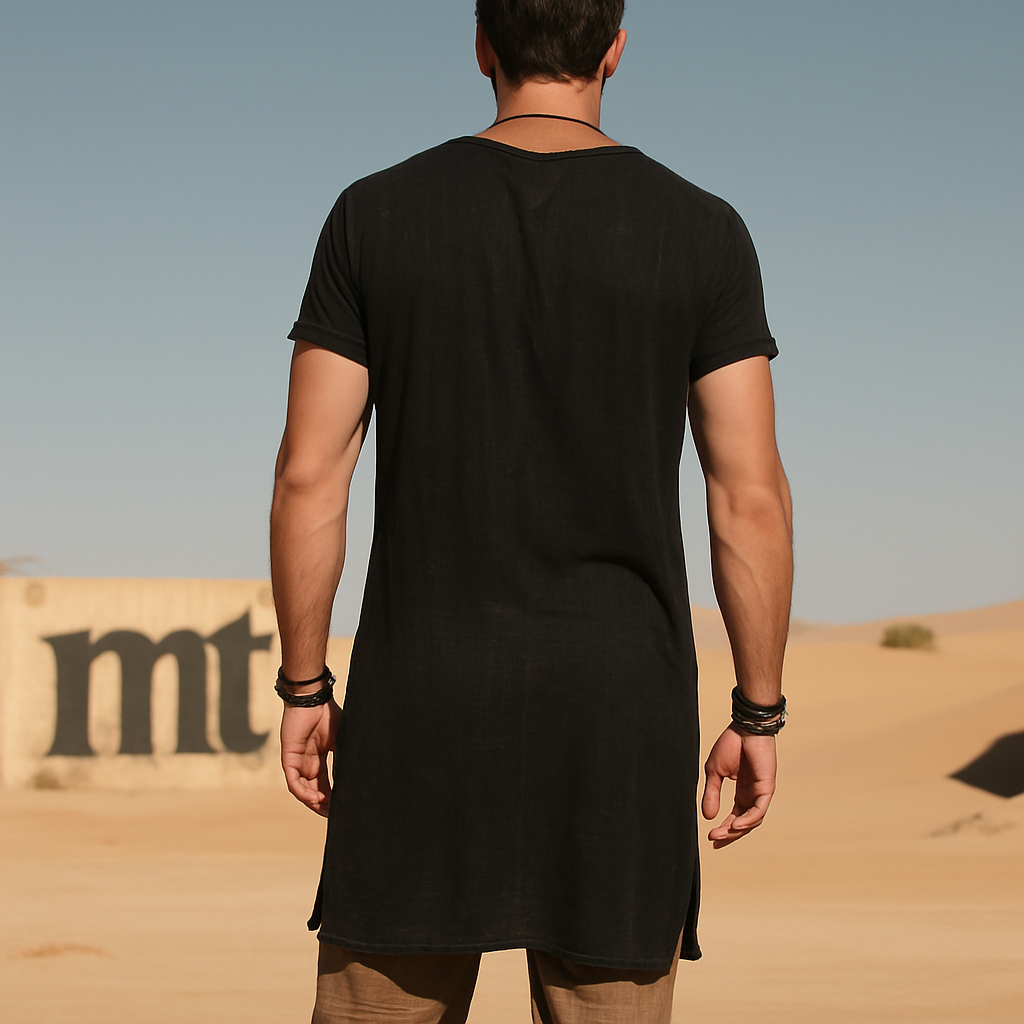 Men's Vintage Casual Cotton Washed Long Henley Short Sleeve T-Shirt MTA1836F0TO