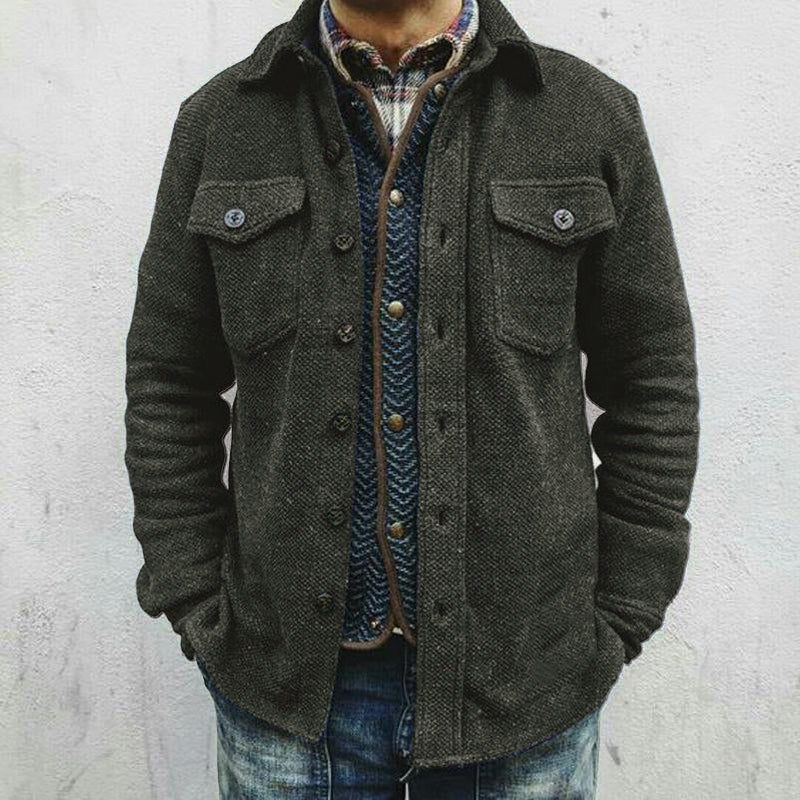 【24-hour shipping】Men's Retro Solid Color Wool Double Breast Pocket Jacket 02219778Y