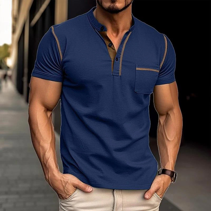 Men's Casual Colorblock Henley Collar Short Sleeve T-Shirt 53275107Y