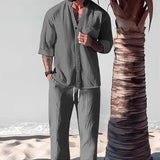 Men's Loose Casual Solid Color Half Sleeve Shirt Trousers Set 76301440Y