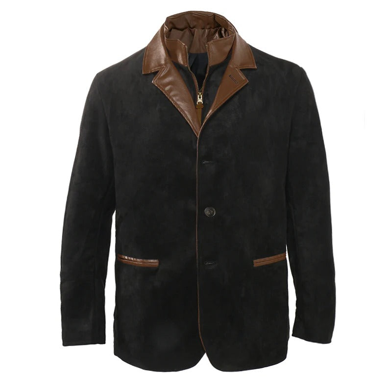 Men's Vintage Casual Faux Leather & Suede Double Collar Western Style Jacket MTA3036I7TO