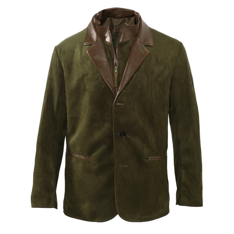 Men's Vintage Casual Faux Leather & Suede Double Collar Western Style Jacket MTA3036I7TO