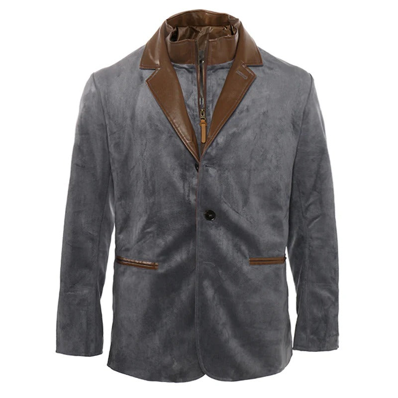 Men's Vintage Casual Faux Leather & Suede Double Collar Western Style Jacket MTA3036I7TO