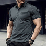 Men's Solid Color Pocket Men's Short Sleeve Sports Polo Shirt 34643595X